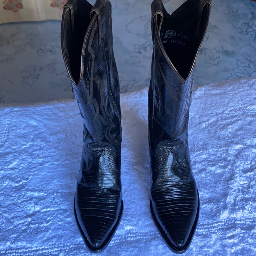 Justin -Black Iguana Lizard/ black classic kid cowboy boot